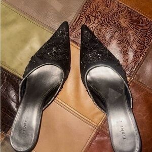 Clothing Black Embellished Pointed Mules. Size. 10